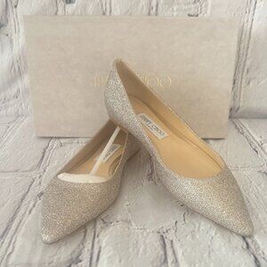 Jimmy Choo Women's Silver Glitter Pointed Toe Flats
